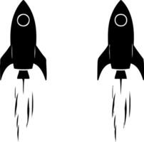 Two black rocket silhouettes with trails on a white background. vector