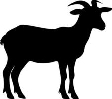 Black silhouette of a goat standing with visible horns. vector
