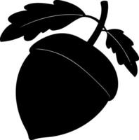 Black silhouette of an acorn with oak leaves on a white background. vector