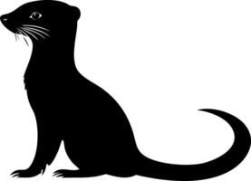 Black silhouette of an otter sitting, isolated on a white background. vector