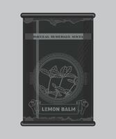 iron can with lemon balm spice in black color isolated on white background vector
