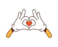 Cartoon groovy hands forming a heart shape gesture vector