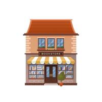 Facade of a bookstore building. A local bookshop with shelves full of various books. An isolated flat icon on a transparent background. vector