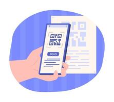 Hands Holding Smartphone to Scan QR Code for Online Payment Concept Illustration vector