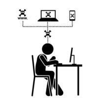 A stick figure illustration showing hacking into different devices. vector