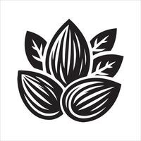 An elegant black and white design featuring stylized almonds and delicate leaves, creating a sophisticated and minimalistic composition vector
