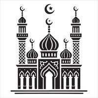 Monochrome Mosque Silhouette with Ramadan Kareem Greeting vector