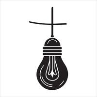 A minimalist black and white illustration of a hanging lightbulb. vector