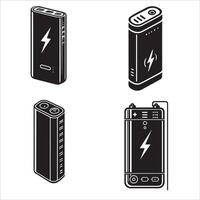 A minimalist illustration of a portable power bank with a charging cable plugged in. vector