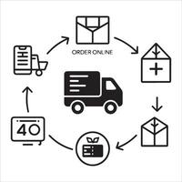 Delivery service icon, black and white silhouette on a white background vector