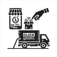 Simple black and white illustration of delivery service silhouette on a white background vector