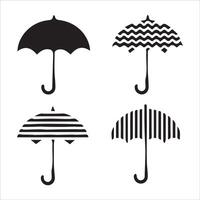 Four stylized umbrellas featuring unique patterns, presented as silhouettes on a white background. vector