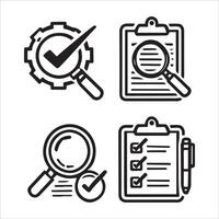 Checklist with Magnifying Glass and Pen for Thorough Review Silhouette on a White Background vector