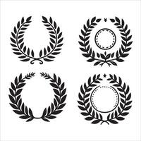 A set of four black and white laurel wreaths, each adorned with intricate decorative elements. vector