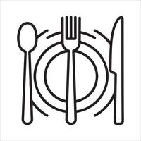 Black and White Line Drawing of Dining Essentials Silhouette on a White Background vector