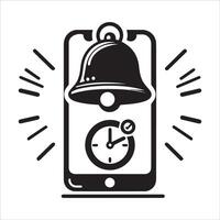 Smartphone Notification Bell and Clock Icon Silhouette on a White Background vector