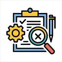 Silhouette of a Magnifying Glass and Pen Over Checklist for Precise Analysis vector