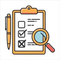 Professional Checklist Silhouette with Magnifying Glass and Pen for Inspection vector