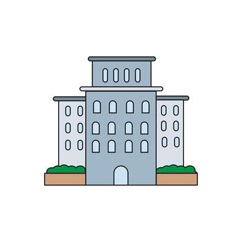 a building with a large window and a sign on it vector