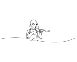 a woman wearing a cap and holding a rifle in a shooting position. The minimalist design captures the focus and precision of the shooter, emphasizing the elegance of the form vector