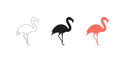 Flamingo Icon Set in Various Styles - Outline, Silhouette and Colorful vector