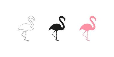 Flamingo Illustration in Various Styles - Outline, Silhouette and Colorful Variations vector