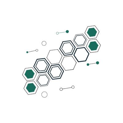 A green and white hexagon pattern with dots