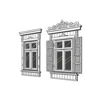 Two windows with shutters and a window frame vector