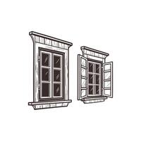 Two windows with a window frame and a window sill vector