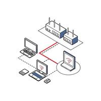 A diagram of a computer and a laptop connected to a router vector