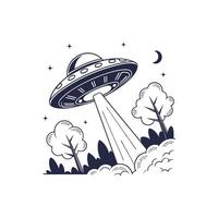 Ufo flying over the trees and trees , vector