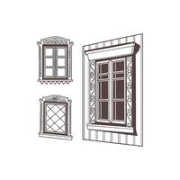 A set of three different windows and a window frame vector