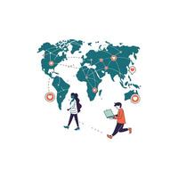 People walking around the world with a map vector