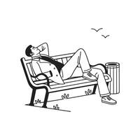 A man is sitting on a bench with his feet up vector