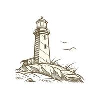 Lighthouse on the rock sketch illustration vector