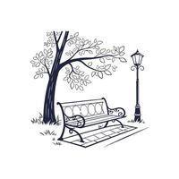 A bench and lamp under a tree vector