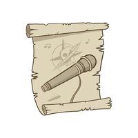 A microphone and scroll with music notes on it vector