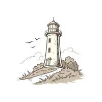 Lighthouse on the hill illustration vector