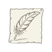 A feather on a scroll with a blank space vector