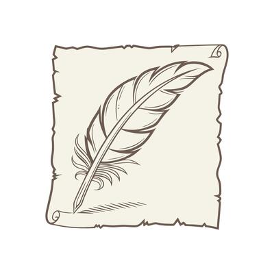 A feather on a scroll with a blank space