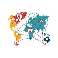 The world map is connected with people vector