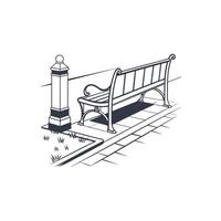 A sketch of a bench and a lamp post vector