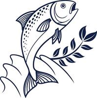 Fish jumping out of the water with leaves vector