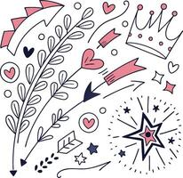 A set of doodles with arrows, stars and hearts vector