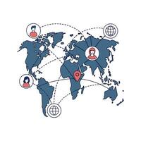 The world map with people connected to each other vector