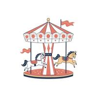Carousel illustration with horses and a carousel vector