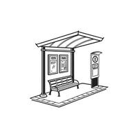A black and white drawing of a bench and a ticket machine vector