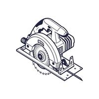 A circular saw is shown in a black and white drawing vector