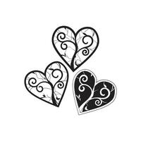 Three black and white hearts with swirls vector