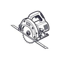 A circular saw is shown in a black and white drawing vector